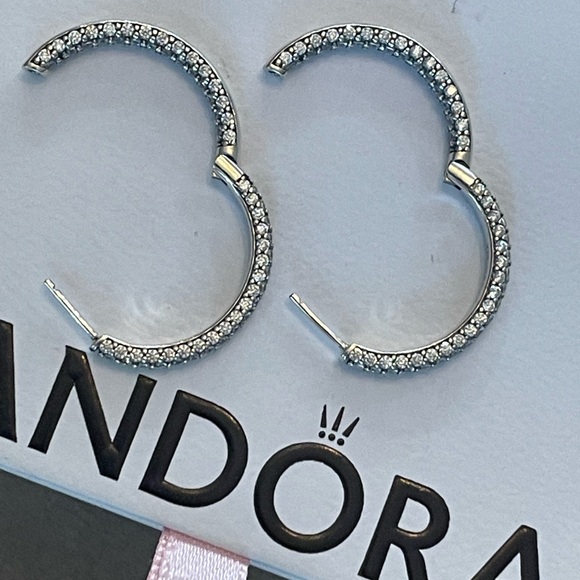 NIB Authentic Pandora Timeless Pave Single Row earrings sterling silver and cz - Picture 10 of 10